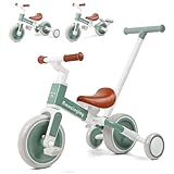 6-in-1 Toddlers Tricycle Baby Balance Bike, Kids Steering Push Handle Bicycle with Removable Pedals, Adjustable Seat,Training Wheels Toys 18 months+ Birthday Gifts for Boys Girls 2 3 4 Year Olds, Mint