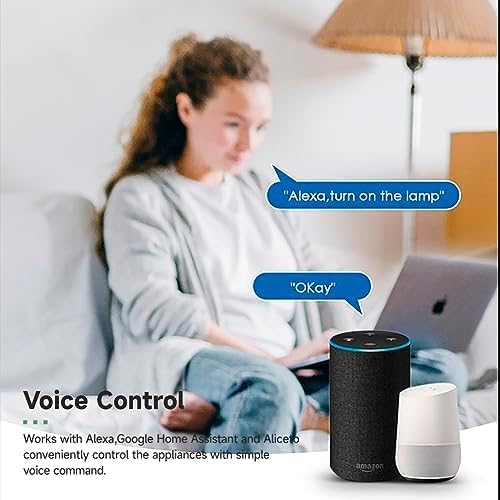 A person relaxing on a bed, using voice commands to control a lamp through an Amazon Echo device and a Google Home Mini.