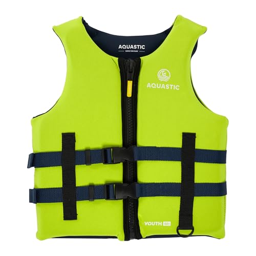 AQUASTIC Youth 50N - Chaleco infantil de neopreno, espuma de PVC, correas ajustables con hebillas, cremallera, anillo en D, comodidad y seguridad para nadar en el agua, 164 cm