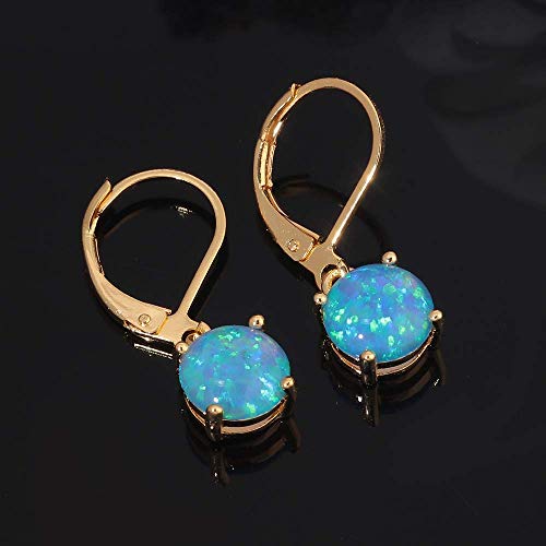 Cinily Gold Dangle Earrings For Women Girls, Blue Fire Opal Leverback Earrings 14K Yellow Gold Plated Drop Opal Jewelry Gift #TOP2