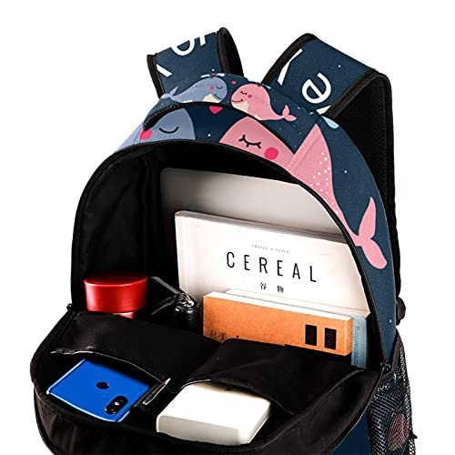 Sac à dos décontracté baleine pour femme de grande capacité multicolore - 4