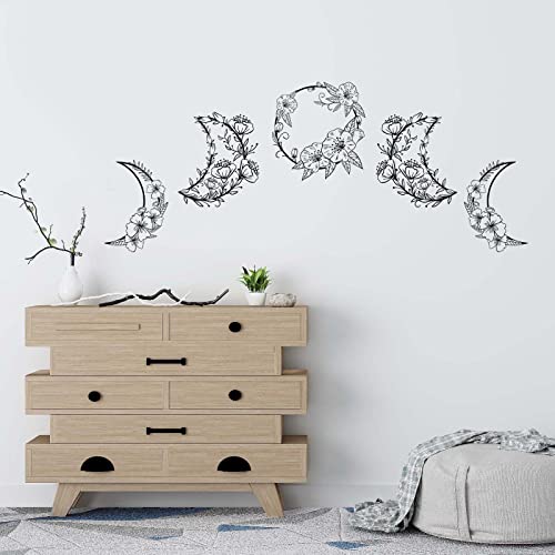 SUPERDANT Moon Phase Wall Decals Flower Vine Wall Stickers Corn Poppy Moon Shape Art Decor Window Cling Decals for Girl's Room Study Room Living Room Bedroom Decoration Black - Image 4