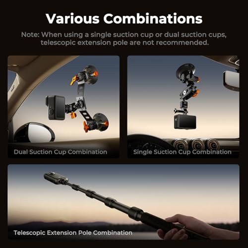 Image of K&F CONCEPT Triple Suction Cup Car Mount for Camera, Heavy Duty 3-in-1 Kit