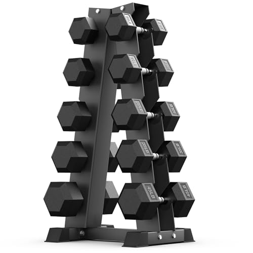 Image of PAPABABE Hex Dumbbell Sets with Rack, 100-600lb Rubber Coated Dumbbell Weight Set and Storage Rack, Multiple Options Hand Weights for Strength Training