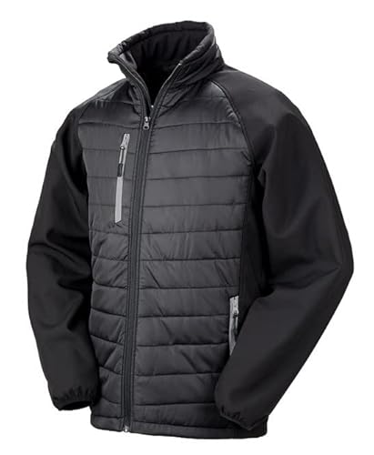 Result Genuine Recycled R237X Mens Black Compass Padded Softshell Jacket - Black/Grey - XL