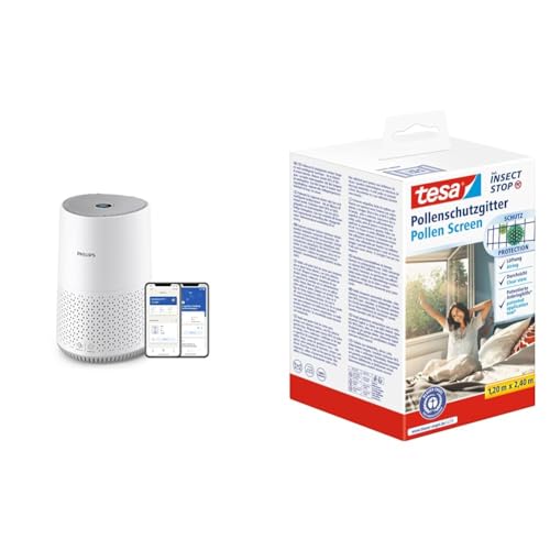 Philips Luftreiniger 600-Serie, energieeffizient mit Smart Sensor & tesa Pollenschutzgitter - zuschneidbarer, transparenter Pollenschutz für Allergiker