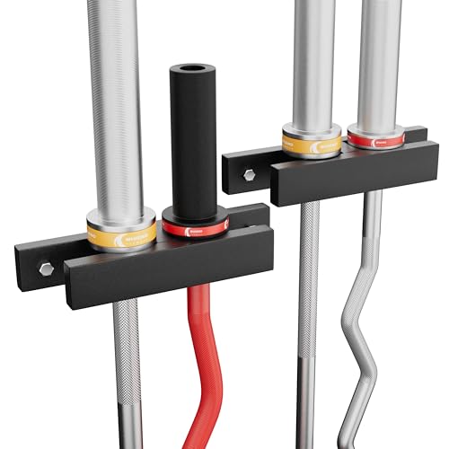 MIUONO Barbell Holder, Wall Mount Barbell Storage Hanger for Vertical Barbell Wall Rack, Garage Gym Olympic Bar Holder, Fits Under 40 mm Bar in Size, 2 Pack