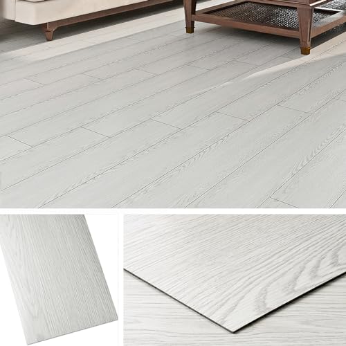 Livelynine Epais Dalle PVC Adhesive Sol Imitation Bois Blanc 90x15CM Lino Sol Adhesif Salle de Bain Cuisine Parquet Adhesif Sols Salon Chambre Revetement de Sols...