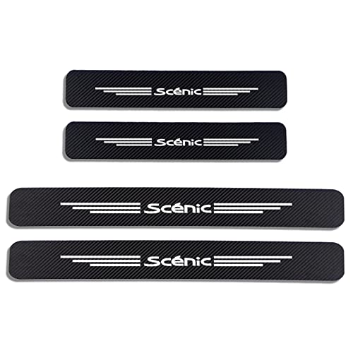EAGLEG 4 Piezas Pegatina para Umbral de Coche para REN-Ault Scenic, Película Protectora Estribos Fibra Carbono Autoadhesivo Puerta Guardias del Borde Decoración Accesorios,White