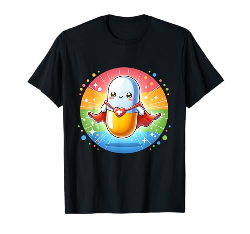 Lindo Superhéroe Tableta Super Píldora Héroe Farmacéutico Camiseta