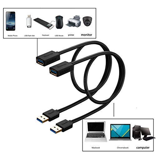 Ruaeoda Usb 3.0 Extension Cable 2Ft, 2 Pack Usb Power Extension Cable Superspeed Type A Male To Female Usb Extension Cord Compatible With Xbox,Usb Flash Drive, Card Reader,Hard,Drive,Keyboard,Printer #TOP7
