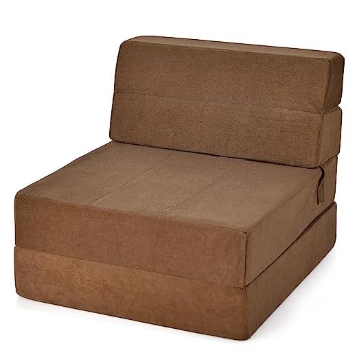 Giantex Convertible Sofa Bed, Floor Couch Sleeper, Folding Futon Guest Bed, Modern Chaise Lounge Upholstered Padded Cushion, Large Accent Chair Living Room Bedroom Brown