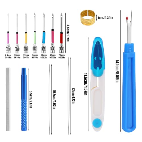 Image of 14pcs Punch Needle Kit, Adjustable Punch Needle Tool with 7 Sizes Punch Needle Heads Sewing Art Needle Tools for Adult Beginners Embroidery Floss Cross Stitching Craft Supplies