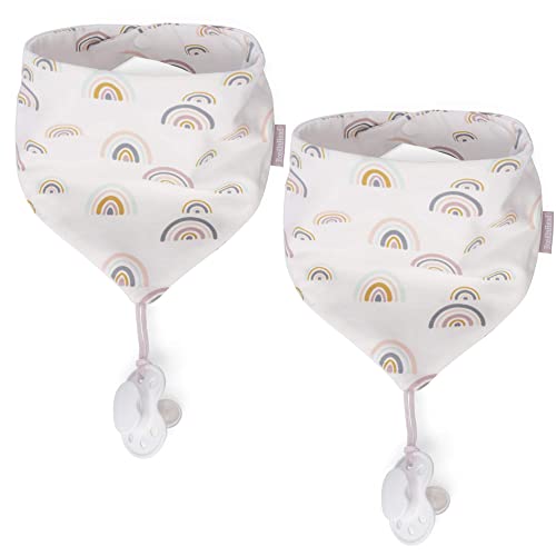 Drool Bibs For Baby Girls And Boys - 2-In-1 Adjustable PaciGrip Bib Pacifier By BooginHead (2-Pack Pink Rainbows) - Thumbnail 6