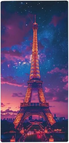 フェイスタオル 薄手 エッフェル塔は夜には星が輝く タオル 吸水 速乾 ふわふわ 柔らか肌触り 雄大な建物 魅力的な色の空 フェイシャルタオル 洗顔タオル 大判 家庭用、ホテル、業務用、スポーツなどにも最適 四季通用 73x35cm