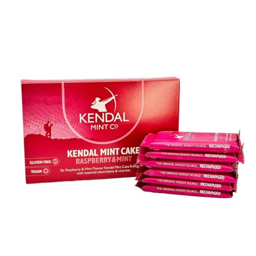 KMC Energy Bars Pocket-sized Original Flavour Kendal Mint Cake Recharged Vegan Gluten Free with essential Electrolytes & Vitamins35g (6 Count (Pack of 1) Raspberry)
