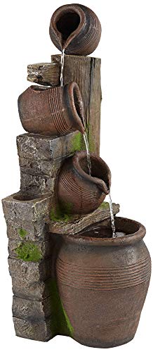 Four Jug 39 1/4" High Large Rustic Indoor Outdoor Decor Faux Stone Floor Fountain with Light LED Waterfall Cascading Standing Water Feature for Outside Garden Patio Yard Backyard - John Timberland - Image 8