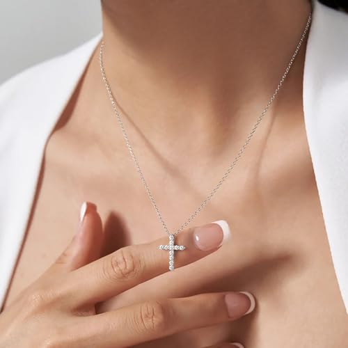 MOOSEA Dainty Moissanite Cross Necklace for Women, D Color VVS1 Clarity Lab Created Moissanite Necklace, 925 Sterling Silver Cross Necklaces, Christian Gifts for Women, Faith Pendant Christian Gifts4