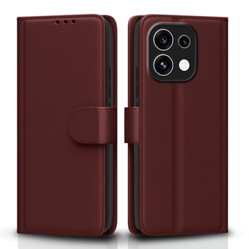 Image of Pikkme Flip Cover for Oppo Reno 16c 5G Leather Finish | Inside TPU with Card Pockets | Wallet Stand and Shock Proof | Complete Protection Flip Case (Brown)
