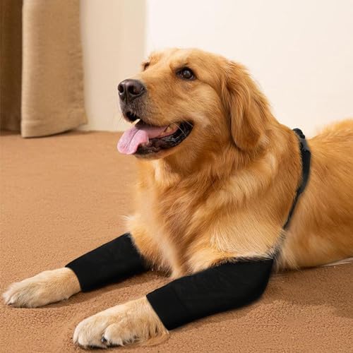 Image of Dog Recovery Suit for Front Legs, Dog Recovery Sleeves After Surgery with Elastic Band, Soft Protective Elbow Braces for Medium Large Dogs, Cone Collar Alternative to Stop Licking Leg Wounds,Black,XL