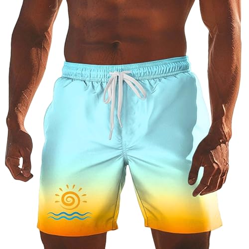 BIBOKAOKE Bañador para hombre con estampado de puesta de sol, pantalones cortos degradados con motivos tropicales, de secado rápido, elásticos, para vacaciones, piscina y actividades, Estilo#a04 Azul