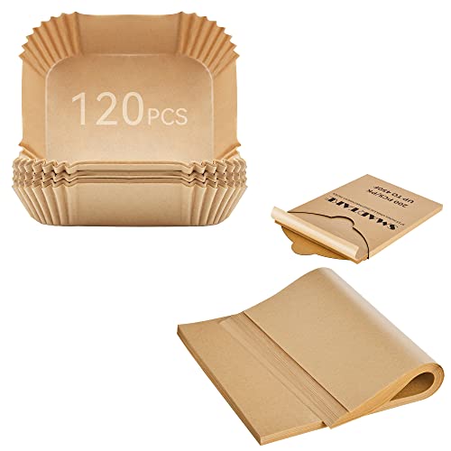Smartake 120 Pcs Air Fryer Disposable Paper Liner Bundle With 200 Pcs 9X13" Parchment Paper Baking Sheets, For Baking Grilling Air Fryer Steaming Bread Cup Cake Cookie And More (Unbleached) #TOP7