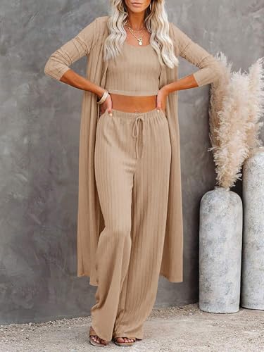 Image of Fessceruna Womens 3 Piece Lounge Pajamas Sets Cute Vacation Matching Set