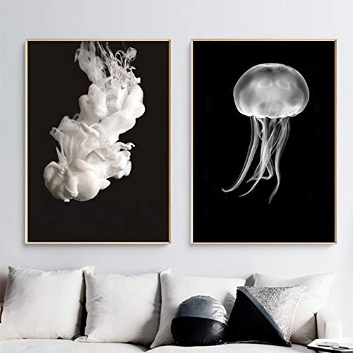Méduse blanc liquide afilches murales | Peinture sur toile art abstrait 50x70cm