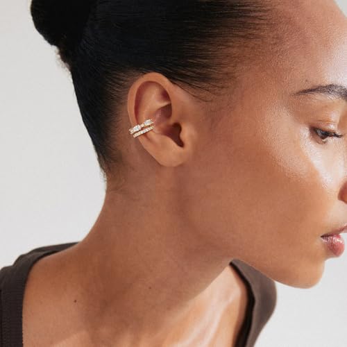 WEARON Ear Cuff Earrings for Women, Ear Cuffs Non Piercing, 14K Gold Plated Jewelry Zircon Diamond Turquoise Earrings Hypoallergenic Jewelry Gifts for Woman3