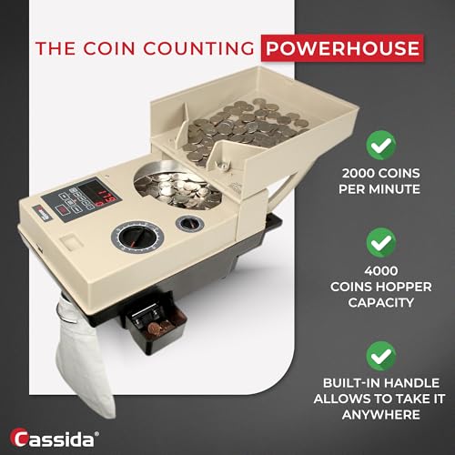 Image of Cassida Compact & Portable Coin Counter /Off-Sorter (C500), Tan /Black