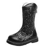 TYUSGH Botas de lentejuelas para niñas con cremallera trasera con purpurina a media pantorrilla, botas antideslizantes para la escuela, zapatos de fiesta brillantes, Black, 30 EU