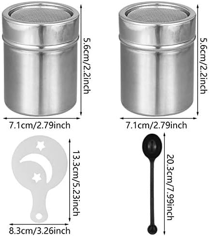 2 Pcs Chocolate Shaker for Cappuccino Seasoning Sugar Spice Shaker Sifter Stainles Steel Salt Coffee Dispenser Duster Cinnamon Flour Shaker for Baking for Kitchen with 16 Printing Moulds Stencils - Image 2