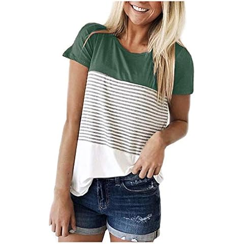 Frauherzz Women's Nursing Tops Short Sleeve Striped Lift-up Women's Breastfeeding Shirts Cotton Maternity Top Layered Design Pregnant Blouse Loose Fit Mama Clothes Green Cover