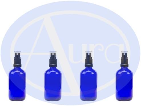 Aura 100ml Blue Glass Bottles with Black ATOMISER Sprays - Pack of 4