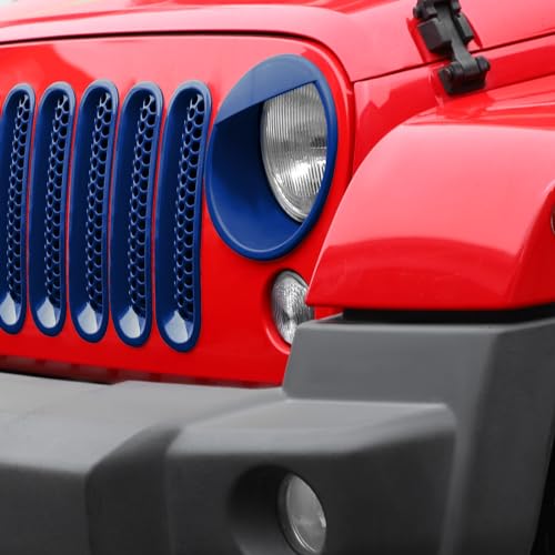 Image of Mesh Grille Grill Insert+ Style Headlight Turn Light Cover Trim Fit for 2007-2018 Jeep Wrangler JK JKU(Blue)