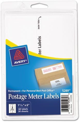 Avery Products - Avery - Postage Meter Labels for Personal Post Office E700, 1-3/16 x 6, White, 60/Pack - Sold As 1 Pack - Labels large enough for promotional message or logo. - Stays secure! -
