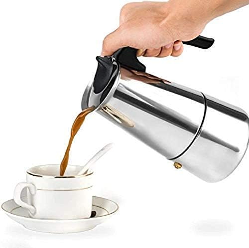 Image of Stainless Steel Espresso Coffee Maker - Premium Portable Induction Base Percolator Moka Pot for Italian Coffee - Silver (4 Cup)