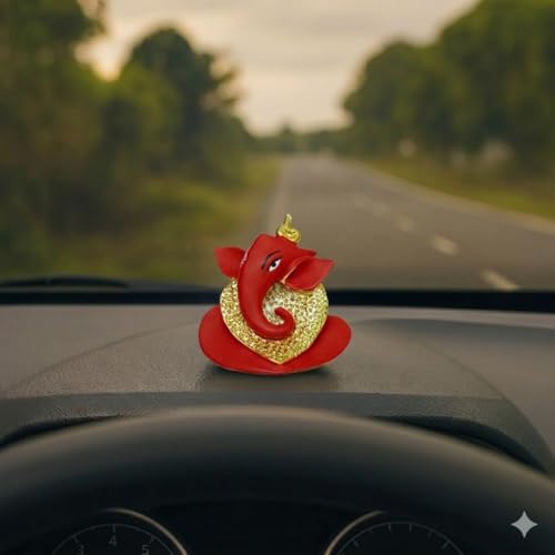 Image of Heart Ganesha - 24kt Gold Plated Idol for Car Dashboard, Pooja Room, Office,Gift & Home Temple | Ganesha Idol for Positivity & Prosperity | Height 2.5 Inch