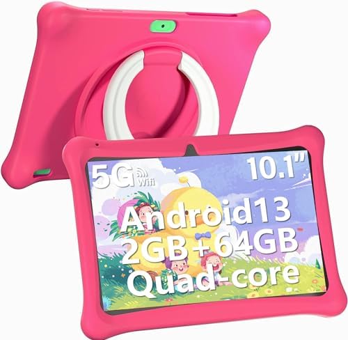 SGIN Android 13 Kids Tablet, 2GB+64GB Tablets for Kids, 10 Inch Kids Tablet with Case, Dual Camera, WiFi, Parental Control APP, Educational Games, iWawa Pre Installed, Pink