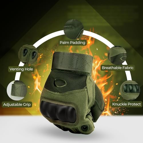 Image of Tactical Riding Gloves for Motorcycle & Bike | Full Finger Protective Sports Gloves for Biking, Shooting, Hiking, Camping & Outdoor Adventure (Green, XL)