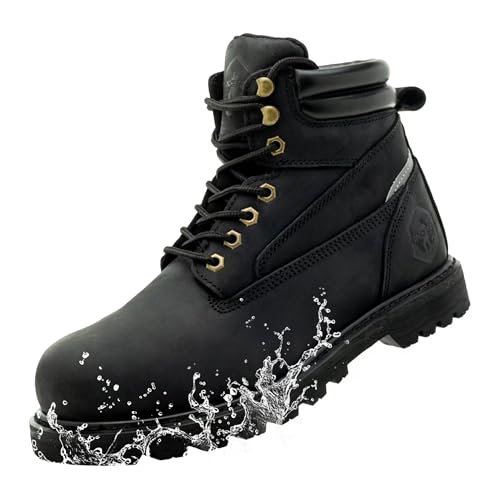 Image of Steel Toe Work Boots for Men 6 Inch Waterproof Non Slip Rubber Comfort Leather Safety Durable Industrial Construction Boots