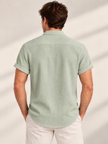 Image of Leriya Fashion Casual Shirt for Man | Short Sleeve Button Closure Shirts with Mandarin Collar | Premium Poly Lycra Blend Textured Shirt for Everyday Outfit for Office,College,Travel