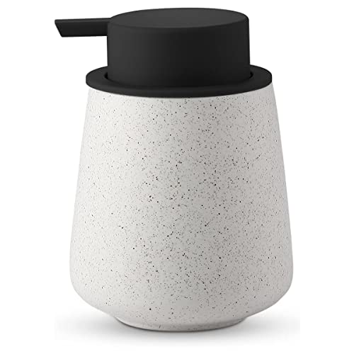 KAWEINA ハンドソープボトル ソープディスペンサー 泡 手動 押しタイプ ポンプ式 手洗い セラミック 磁器 陶器 広口 詰め替え ハンドソープ用 食器用洗剤 北欧スタイル 台所 キッチン 洗面所 トイレ バスルーム お風呂場 ドロップ型 ブラック+ベージュ色 AN01-black1