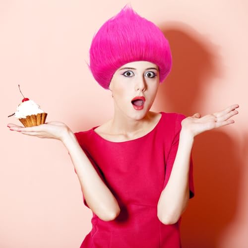 Image of Geyoga 2 Pcs Funny Wig Crazy Hair for Halloween Party,Rose Red