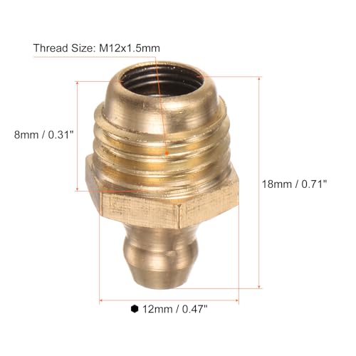 Image of HARFINGTON 15pcs Brass Straight Grease Fitting M12x1.5mm Metric Thread Hydraulic Grease Nipple Accessories for Car
