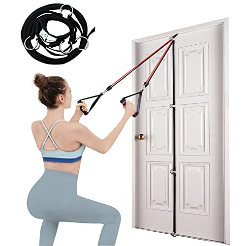Brebebe Portable Multi Point Door Anchor Strap for Resistance Bands Exercises, Door Anchor Belt with Metal Rings Loops, Universal Home Fitness Gym Workout Accessories Sport Rope, Nail-Free, Punch-Free