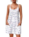 Ekouaer Cotton Night Gowns for Women Adjustable Strap Sleepshirt Racerback Nightshirt with Pocket White Butterfly 3XL