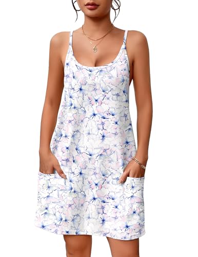 Image of Ekouaer Nightgowns for Women Cotton Sleepwear Sexy Sleep Shirt Adjustable Spaghetti Strap Night Gowns with Pockets S-3XL