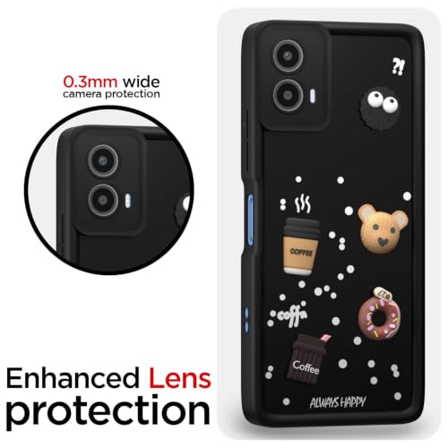 Image of Bintage Cute Fun Ball | Taddy Cartoon 3D Smiley Coffee Cup | Milk Donut | Full Camera Protection Back Cover Compatible for Moto G34 - Black