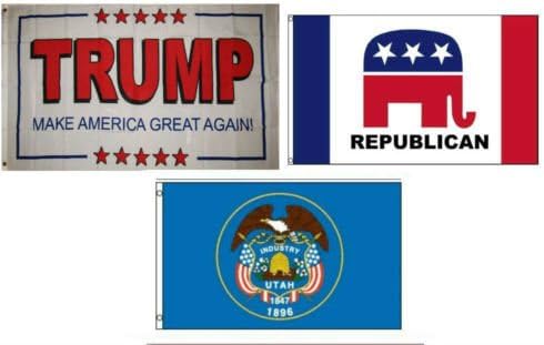 Moon 3x5 Trump White #2 & Republican & State of Utah Wholesale Set Flag 3x5 - Bright Color UV Resistant - Prime Outside Garden Cave Home Decor